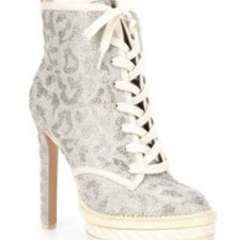 Gianni Bini Halland Glitzy Embellished Leopard Platform Heeled Booties
